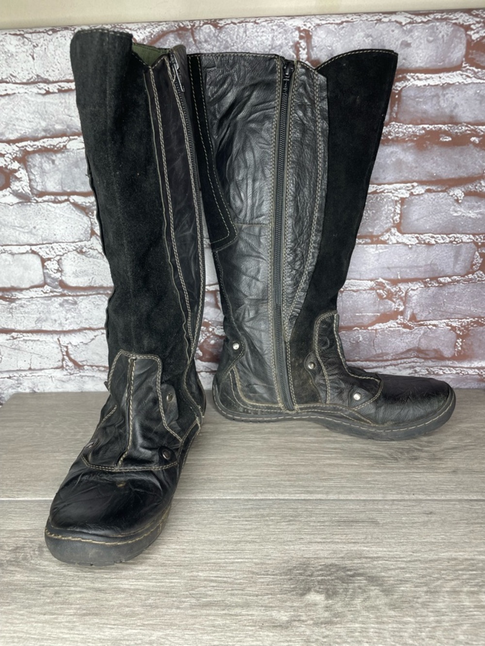 Earth Kalso Intricate Black Leather Suede High Knee Side Zipper Boots Women sz 8